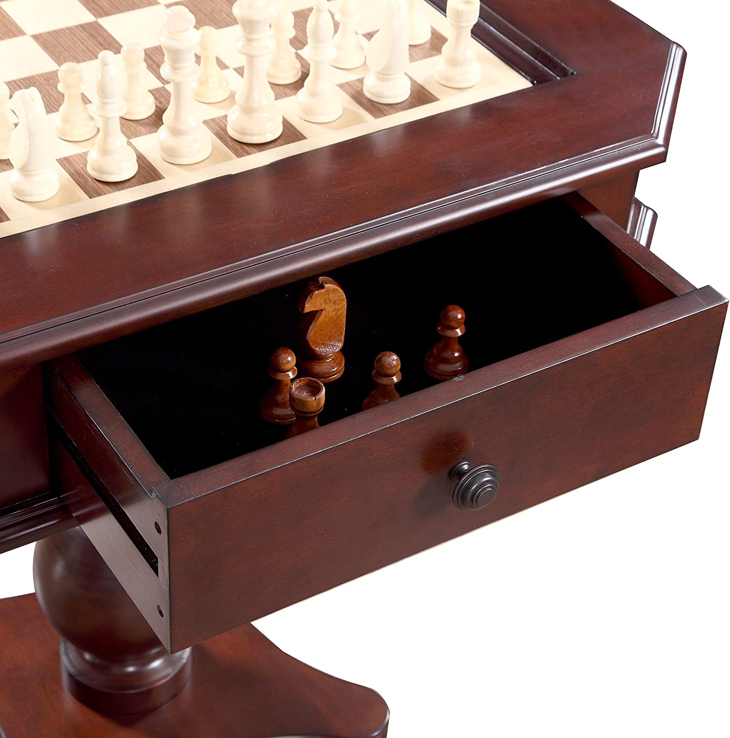 Hathaway Fortress Chess, Checkers &amp; Backgammon Pedestal Game Table &amp; Chairs Set - Mahogany