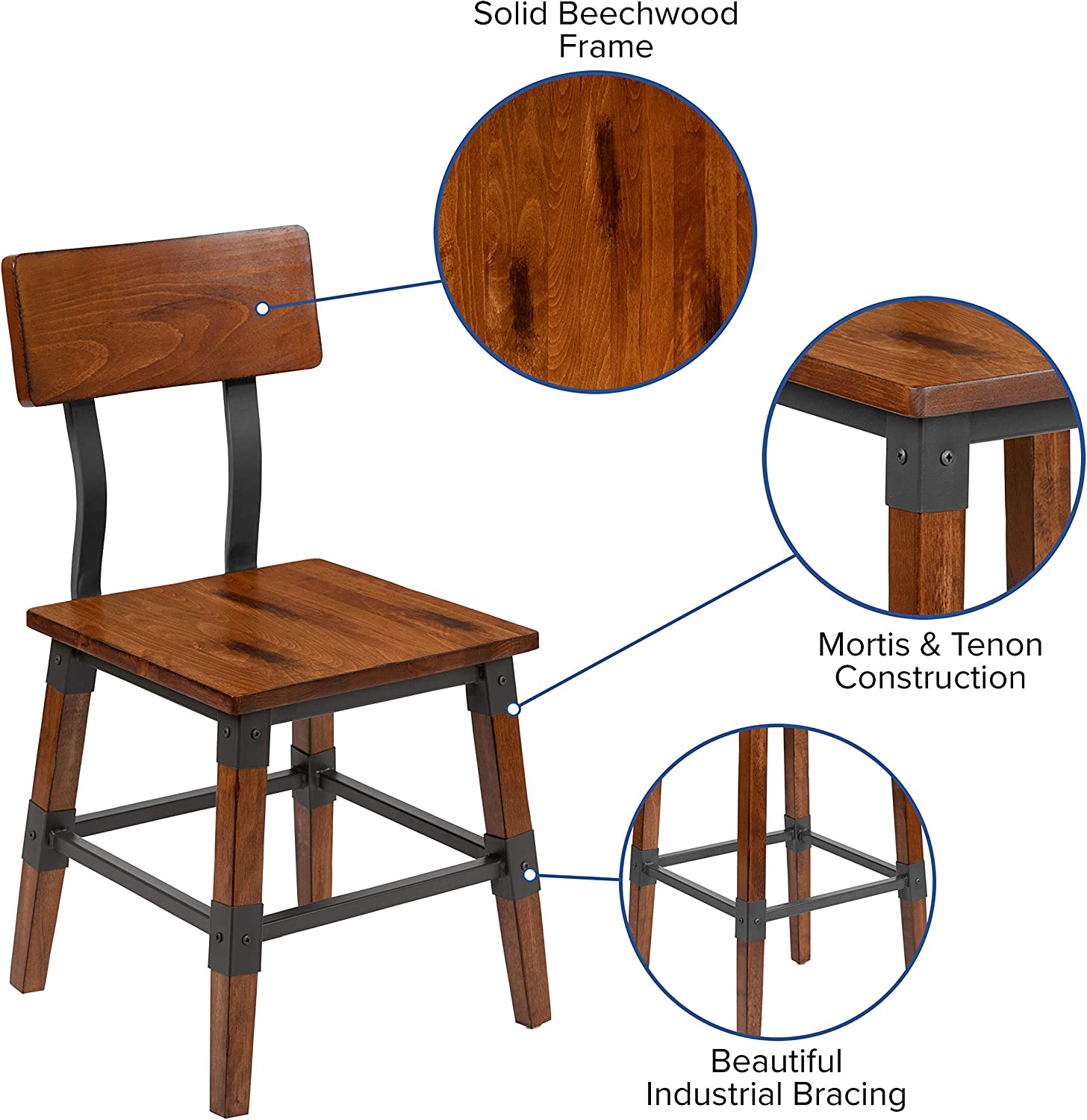 Flash Furniture 2 Pack Rustic Antique Walnut Industrial Wood Dining Chair
