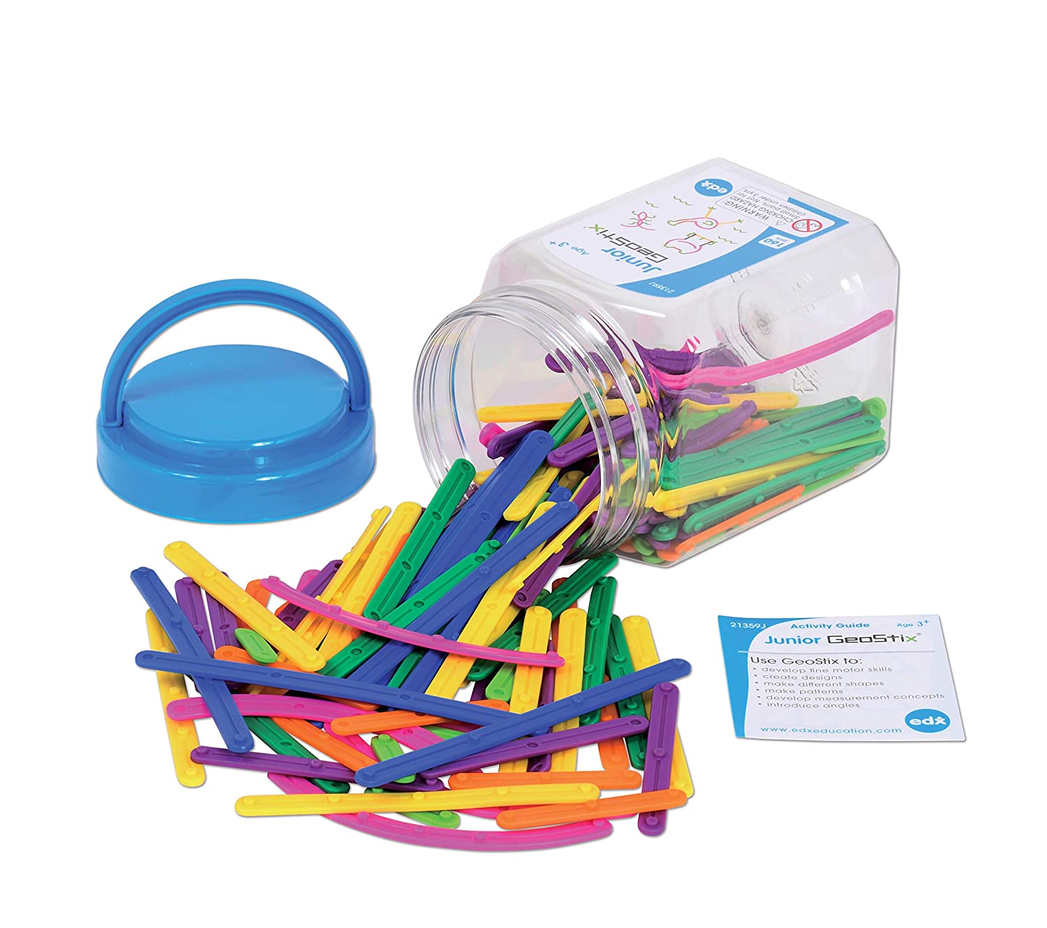 edxeducation - 21359 Junior GeoStix - Mini Jar Set of 160 - Geometric Construction Sticks - Build 2D Shapes and Pictures - Math Manipulative for Kids - Ages 3+