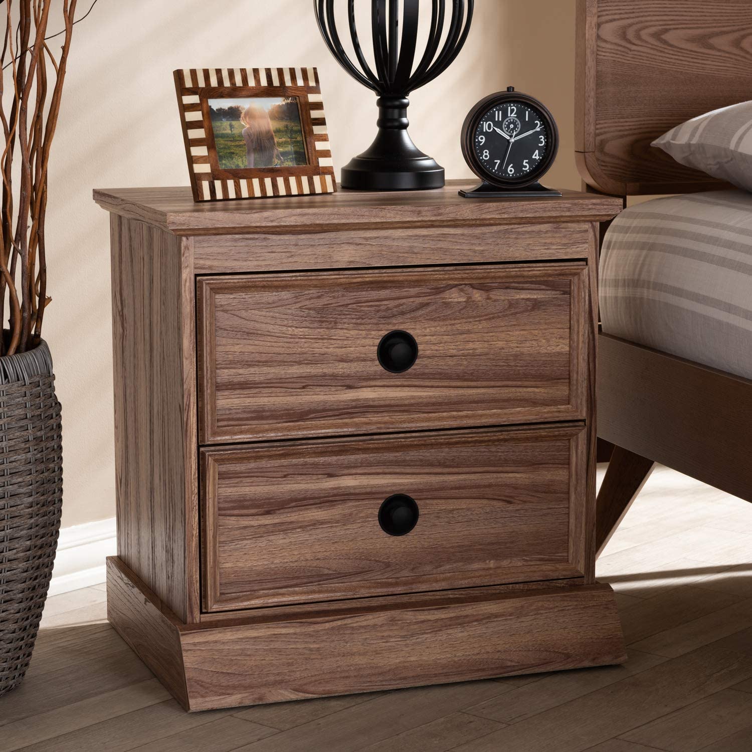 Baxton Studio Ryker Modern and Contemporary Oak Finished 2-Drawer Wood Nightstand