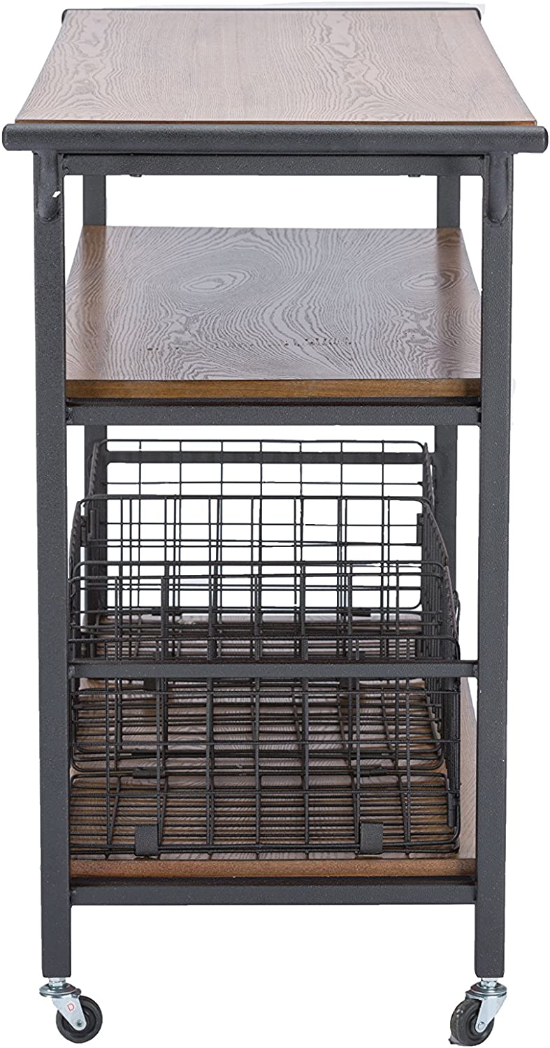 Baxton Studio Lancashire Wood and Metal Kitchen Cart, Brown