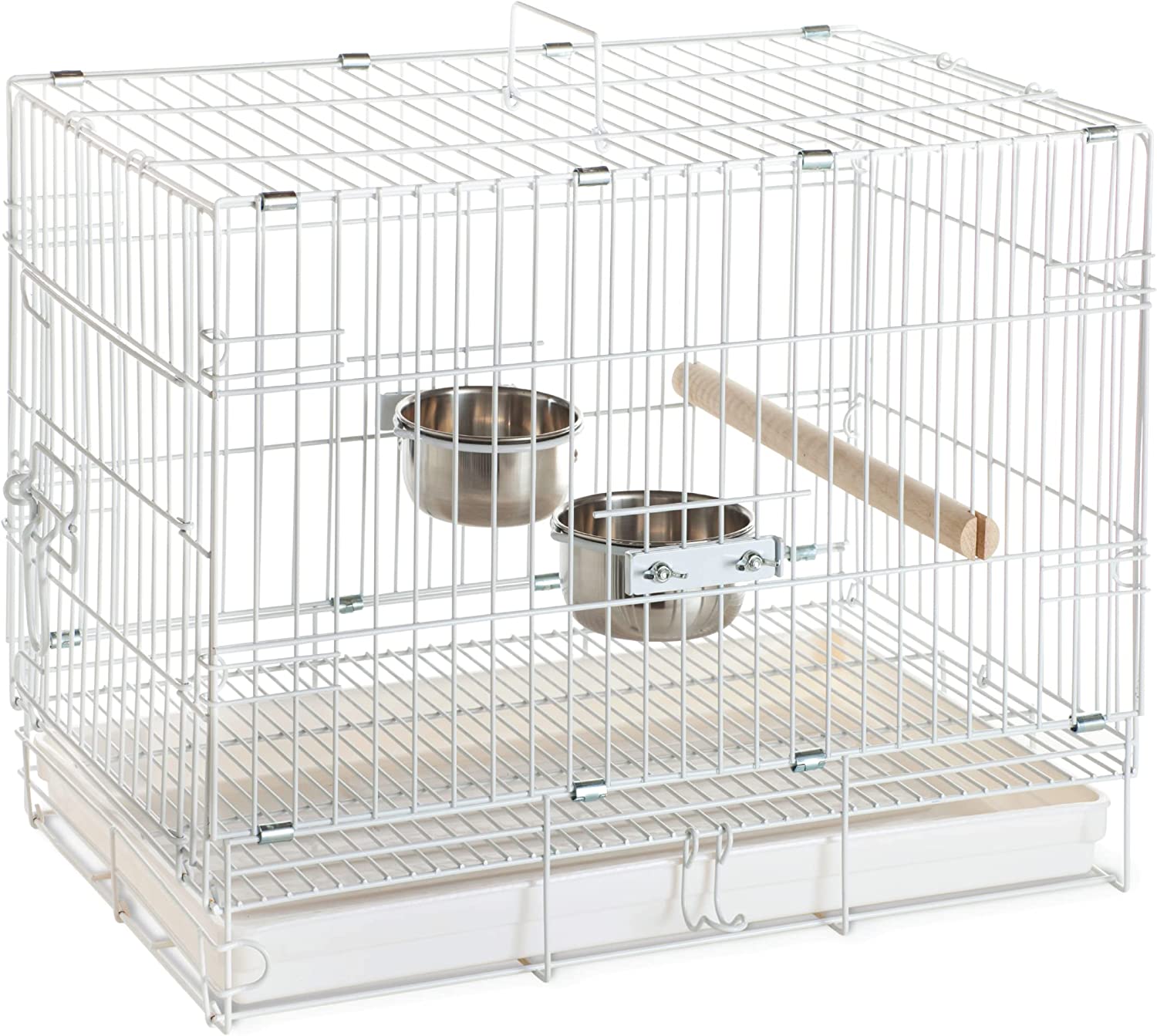 Prevue Pet Products Temporary Travel Bird Cage Short-Term Pet Carrier for Birds, Metal Stainless Steel Pet Crate with Handles, Foldable Portable Birdcage, White