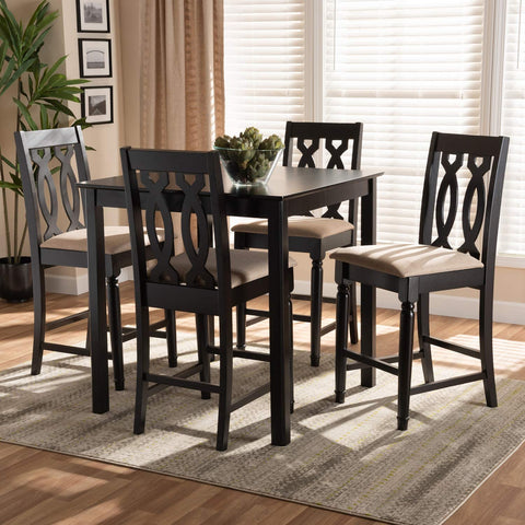 Baxton Studio Darcie Modern and Contemporary Sand Fabric Upholstered Espresso Brown Finished 5-Piece Wood Pub Set