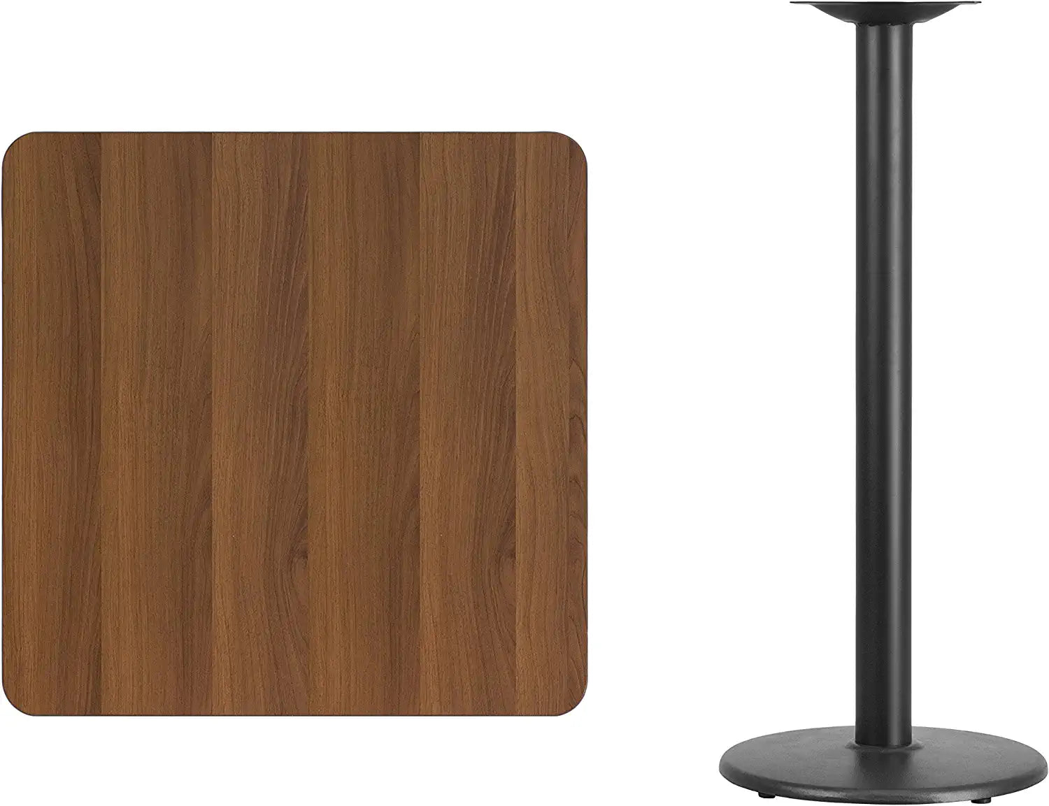 Flash Furniture 30&#39;&#39; Square Walnut Laminate Table Top with 18&#39;&#39; Round Bar Height Table Base