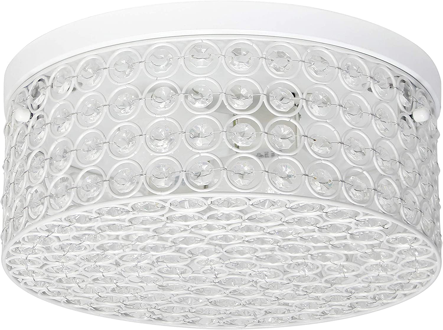 Elegant Designs FM1003-WHT 12 Inch Elipse Crystal 2 Light Round Ceiling Flush Mount, White