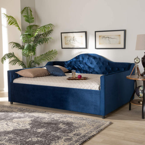Baxton Studio Perry Modern and Contemporary Navy Blue Velvet Fabric Upholstered and Button Tufted Full Size Daybed