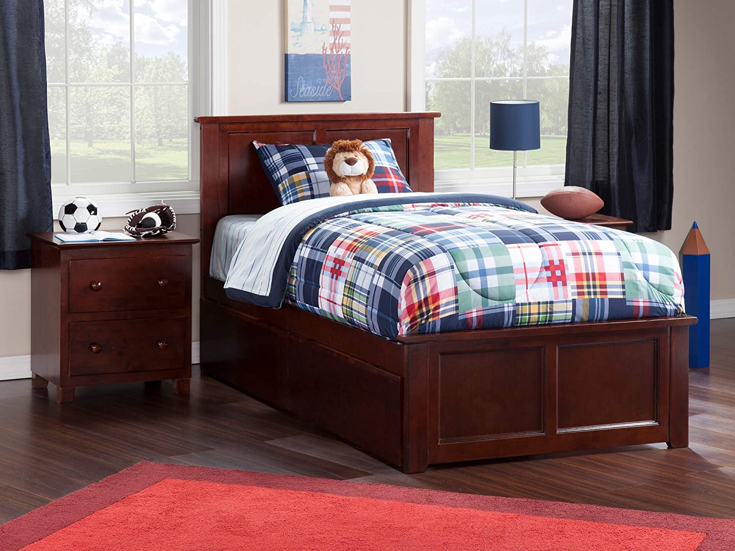 Atlantic Furniture AR8616114 Madison Platform Matching Foot Board and 2 Urban Bed Drawers, Twin XL, Walnut