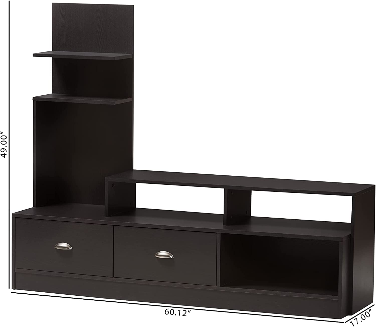 Baxton Studio Armstrong Modern TV Stand with Built-In Vertical Side Console, Dark Brown
