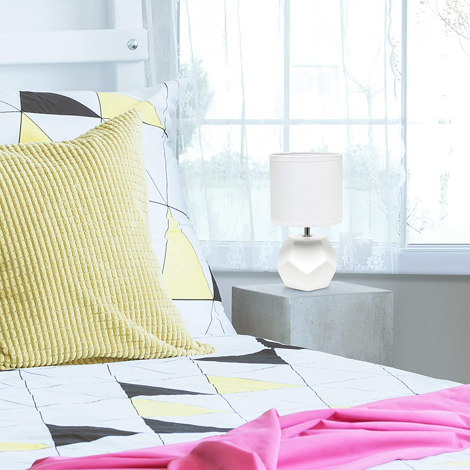 Simple Designs Round Prism Mini Table Lamp with Matching Fabric Shade