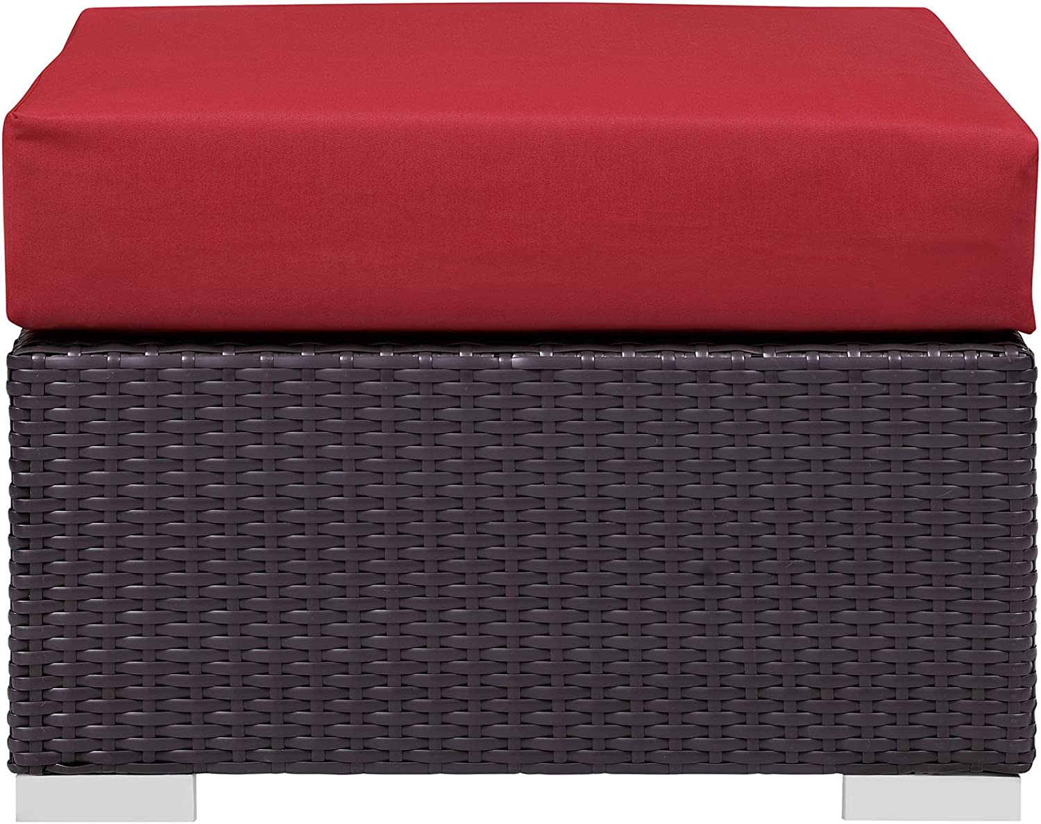 Modway EEI-1911-EXP-RED Convene Patio Fabric Square Ottoman Outdoor Furniture, Espresso Red