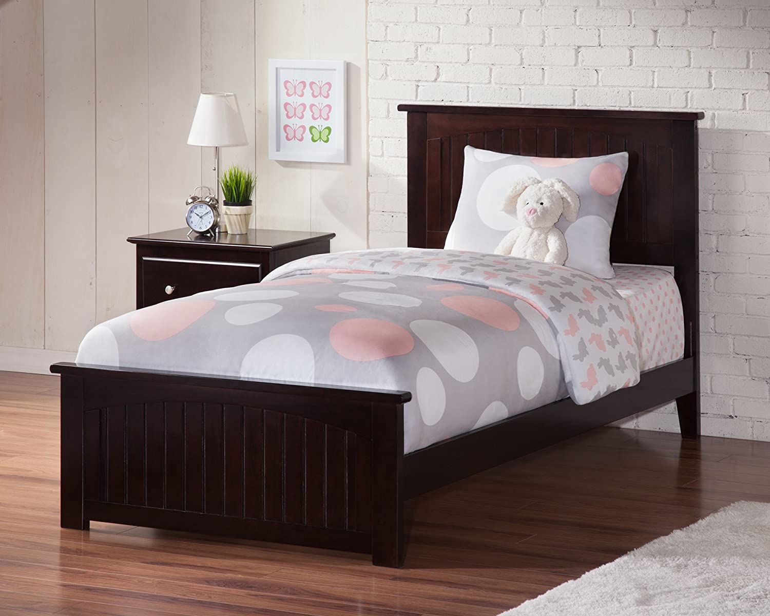 AFI Nantucket Twin Extra Long Traditional Bed with Matching Footboard and Turbo Charger in Espresso