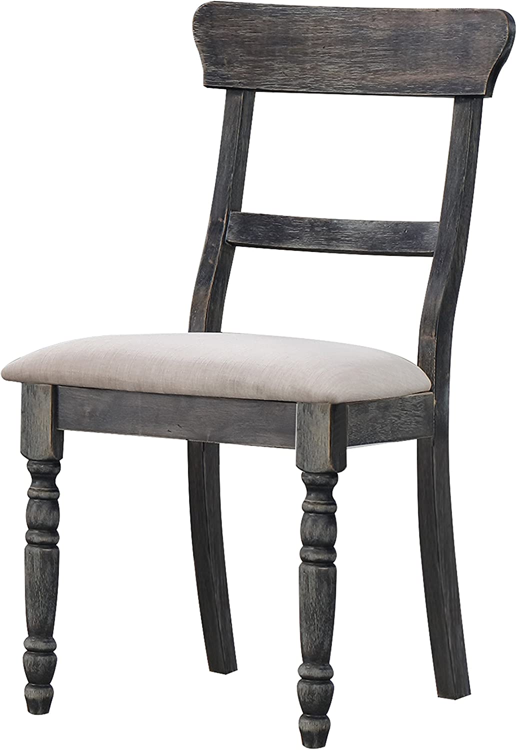 ACME Leventis Side Chair (Set-2) - 74642 - Light Brown Linen &amp; Weathered Gray