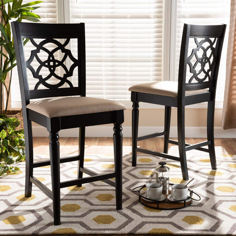 Baxton Studio Arden Modern and Contemporary Sand Fabric Upholstered Espresso Brown Finished 2-Piece Wood Counter Stool Set of 4
