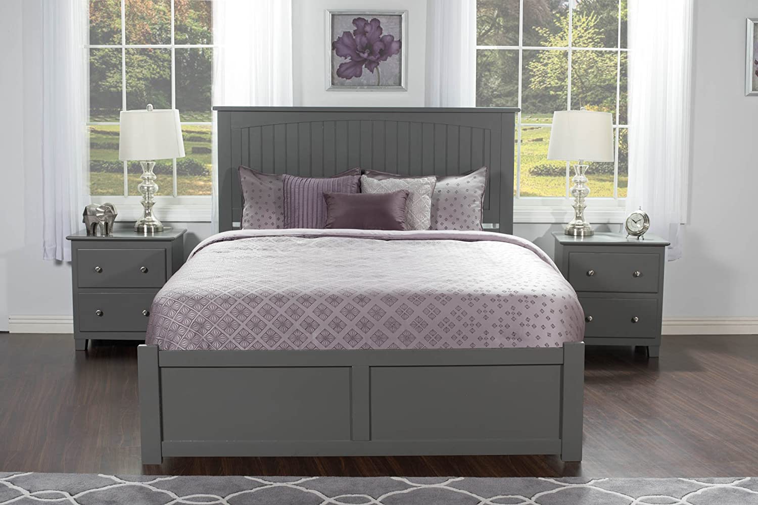 AFI Nantucket Platform Flat Panel Footboard and Turbo Charger with Urban Bed Drawers, King, Grey