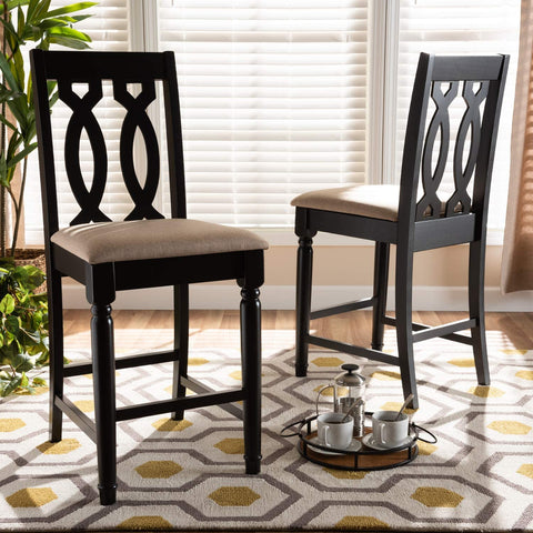 Baxton Studio Darcie Modern and Contemporary Sand Fabric Upholstered Espresso Brown Finished 2-Piece Wood Counter Stool Set of 4