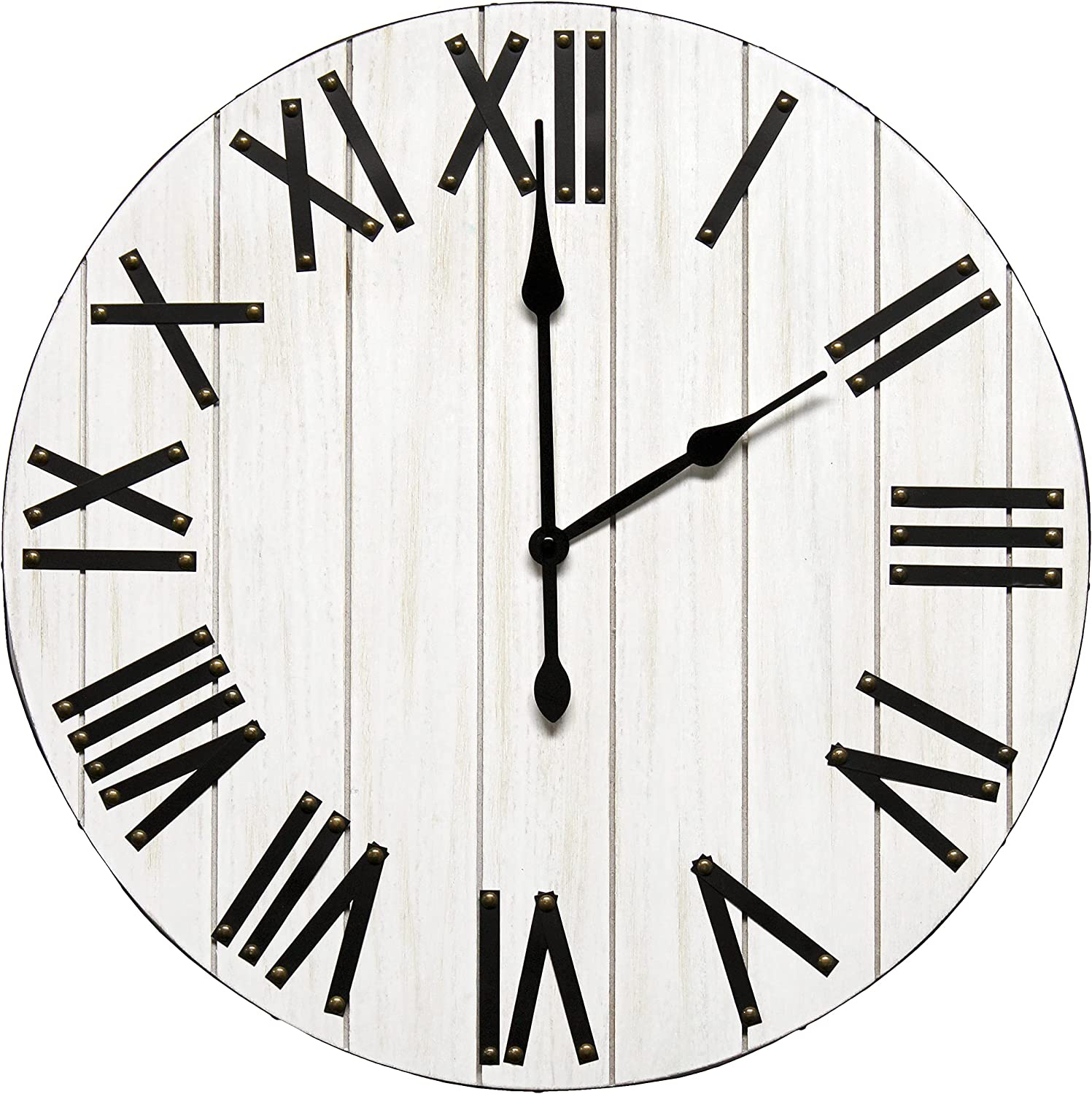 Elegant Designs HG2004-WWH Handsome Rustic Farmhouse Roman Numerals 21" Wood Wall Clock, White Wash