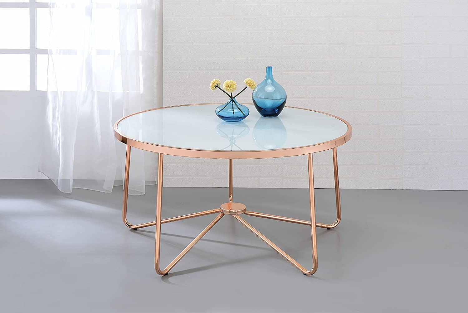 ACME Alivia Coffee Table - - Rose Gold &amp; Frosted Glass