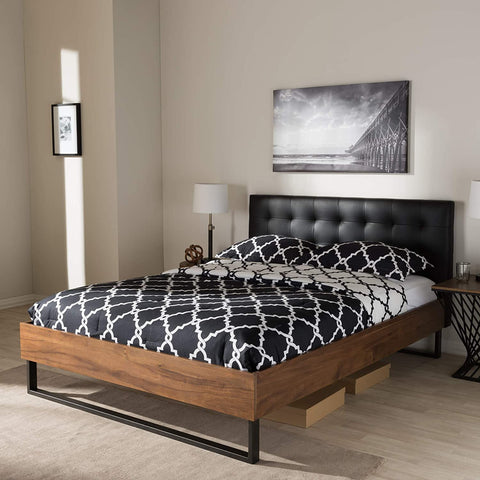 Baxton Studio Mitchell Faux Leather Tufted Queen Platform Bed in Black