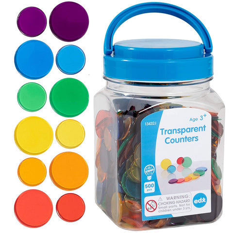 edx education Transparent Counters - Mini Jar - Colorful, Plastic Counters - Light Box Accessory - Sensory Play - Math Manipulative