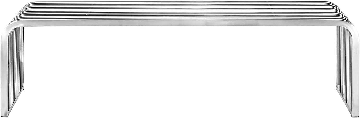 Modway Pipe Stainless Steel Bench, Silver