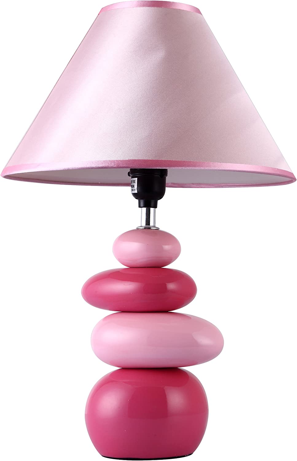 Simple Designs LT3051-PNK 17.55" Shades of Pink Ceramic Stacked Stone Standard Table Lamp with Fabric Shade for Home Décor, Nightstand, End Table, Bedroom, Living Room, Office, Foyer, Pink