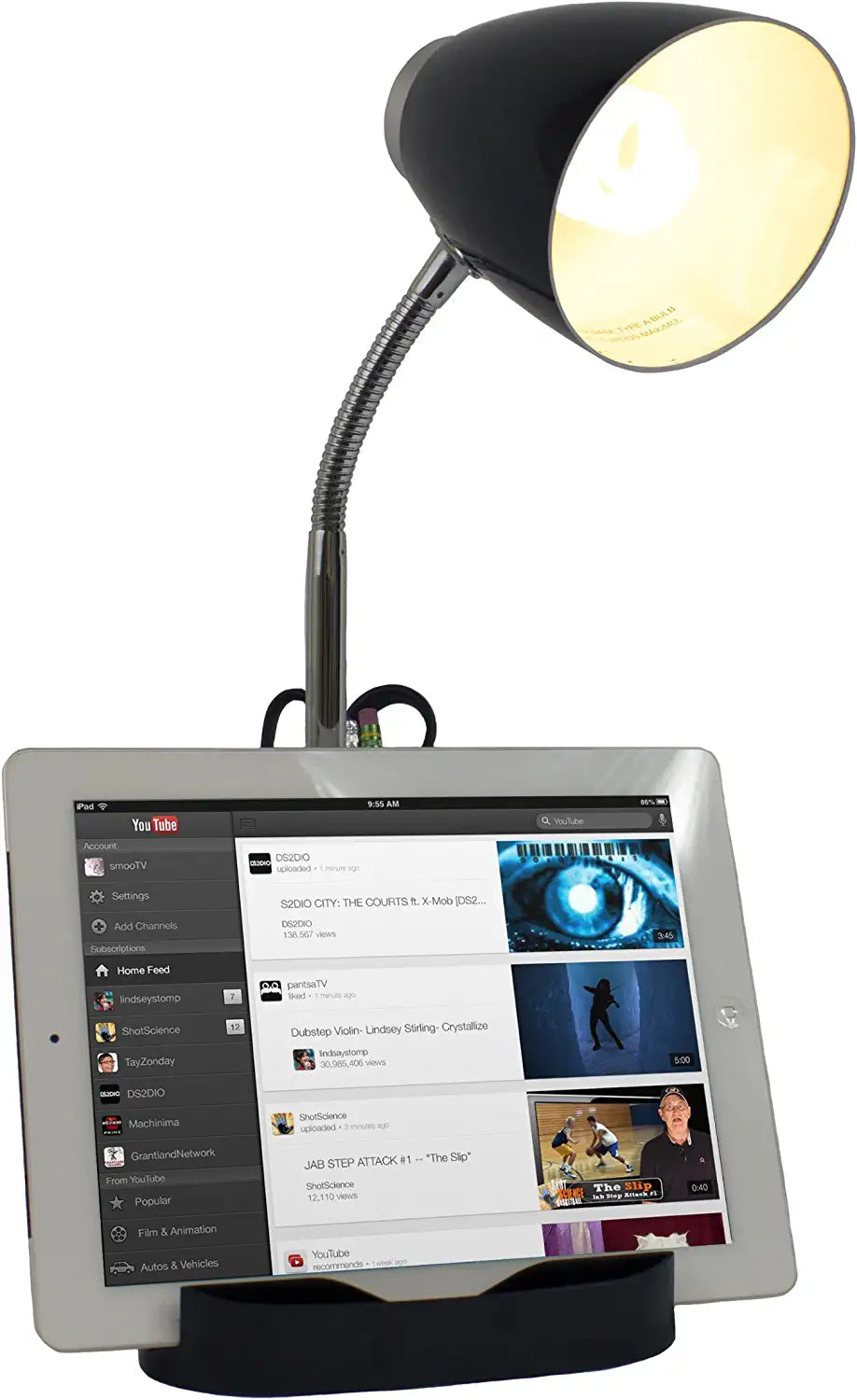 Limelights LD1002-BLK Gooseneck Organizer iPad Stand or Book Holder Desk Lamp, Black