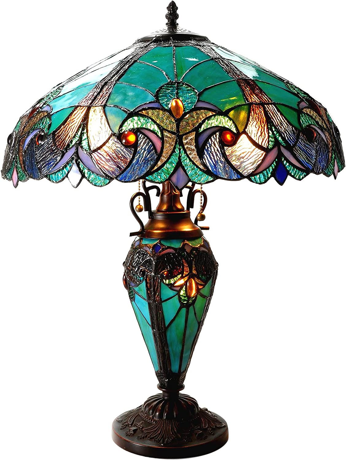 CHLOE Lighting LIAISON Tiffany-style Victorian 3 Light Double Lit Table Lamp 18 Shade