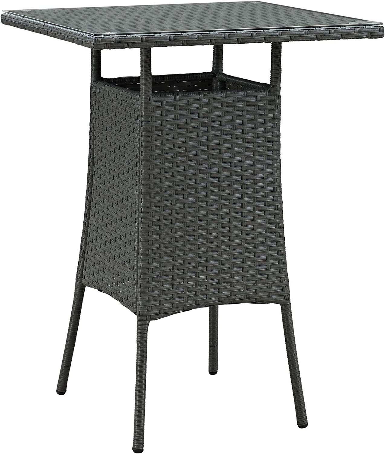 Modway Sojourn Wicker Rattan Outdoor Patio Square Bar Table in Chocolate