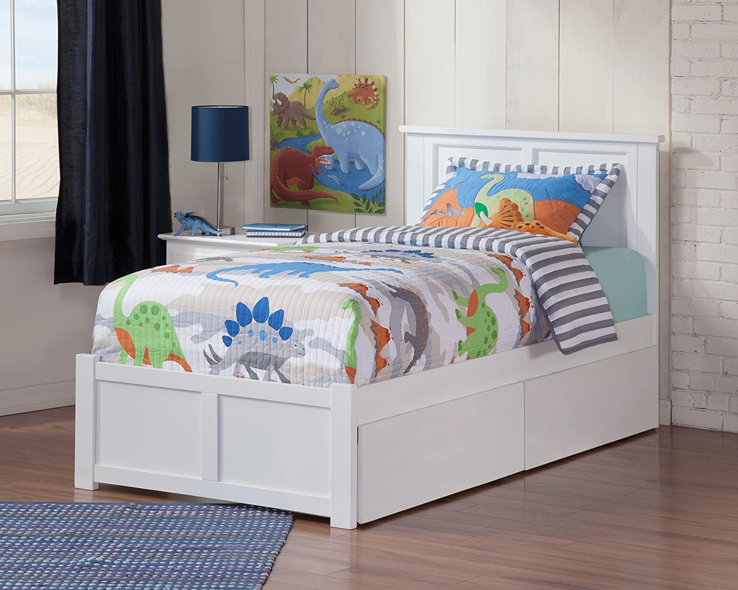 Atlantic Furniture Madison Platform Flat Panel Footboard and Turbo Charger with Urban Bed Drawers, Twin XL, White