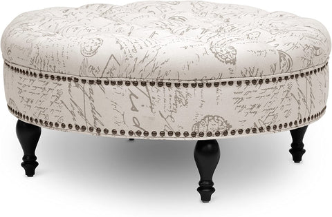 Baxton Studio Palfrey Script Print Modern Tufted Ottoman, Beige