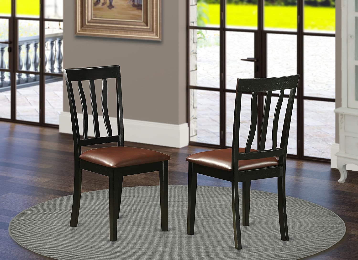 East West Furniture Antique Wooden Dining Chairs Wooden Seat and Buttermilk Hardwood Frame Kitchen Dining Chair Set of 2