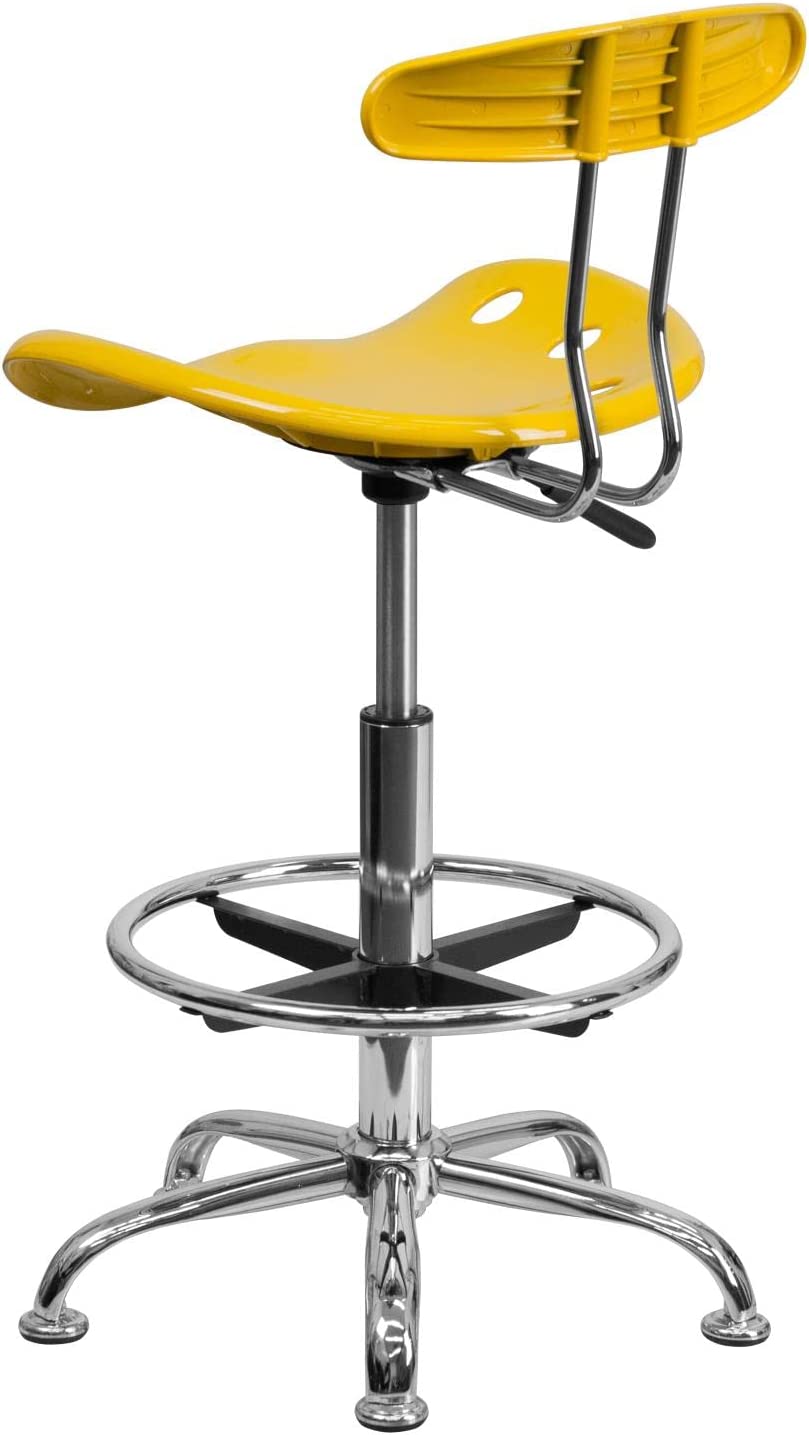 Flash Furniture Vibrant Yellow and Chrome Drafting Stool with Tractor Seat