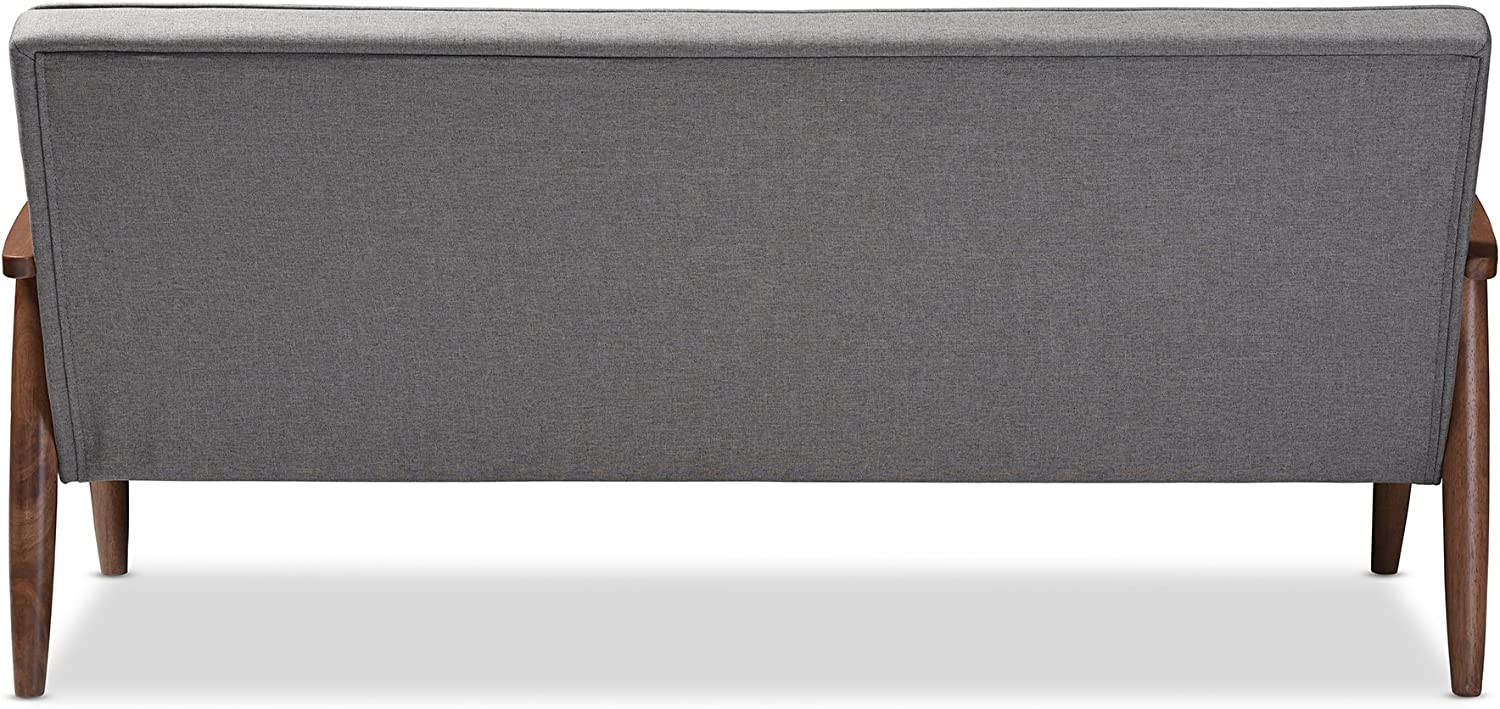 Baxton Studio Sorrento Mid-Century Retro Modern Fabric Upholstered Wooden 3-Seater Sofa, Grey