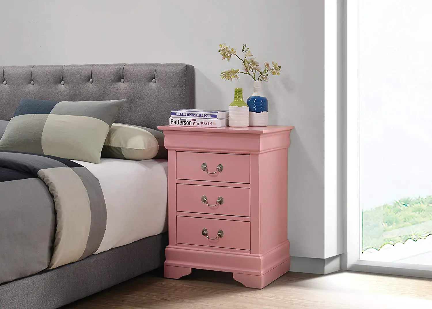 Glory Furniture 3 Drawer Nightstand, 29&#34;H X 21&#34;W X 16&#34;D, Pink