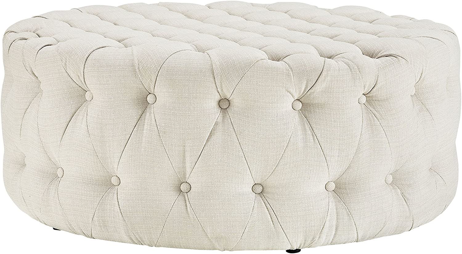 Modway Amour Fabric Upholstered Button-Tufted Round Ottoman in Wheatgrass