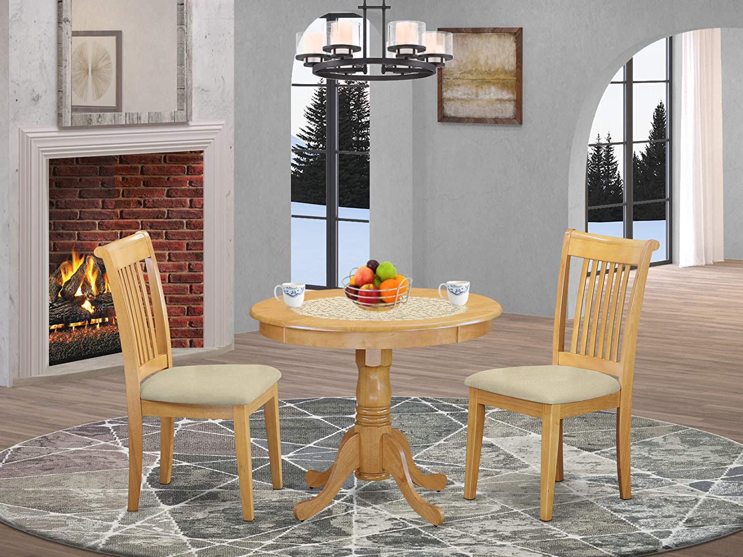 East West Furniture ANPO3-OAK-C Dining Table Set, 3-Piece