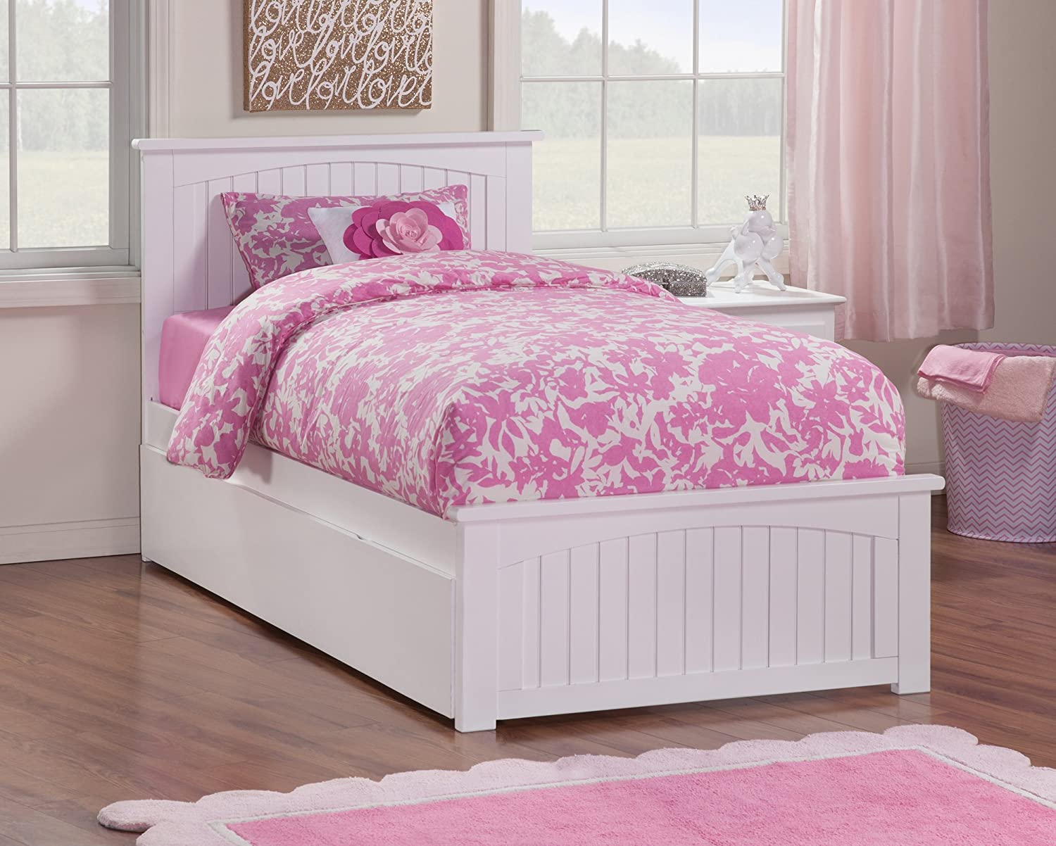 AFI Nantucket Twin Extra Long Platform Bed with Matching Footboard and Turbo Charger with Twin Extra Long Trundle in White