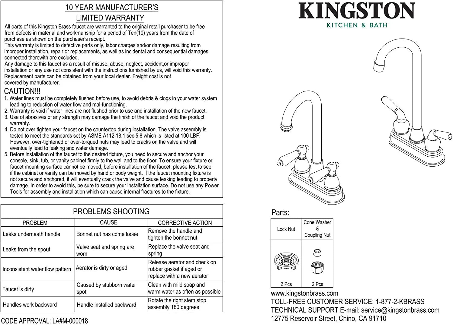 Kingston Brass KB8491NDL NuvoFusion Bar Faucet, 4-3/4-Inch in Spout Reach, Polished Chrome