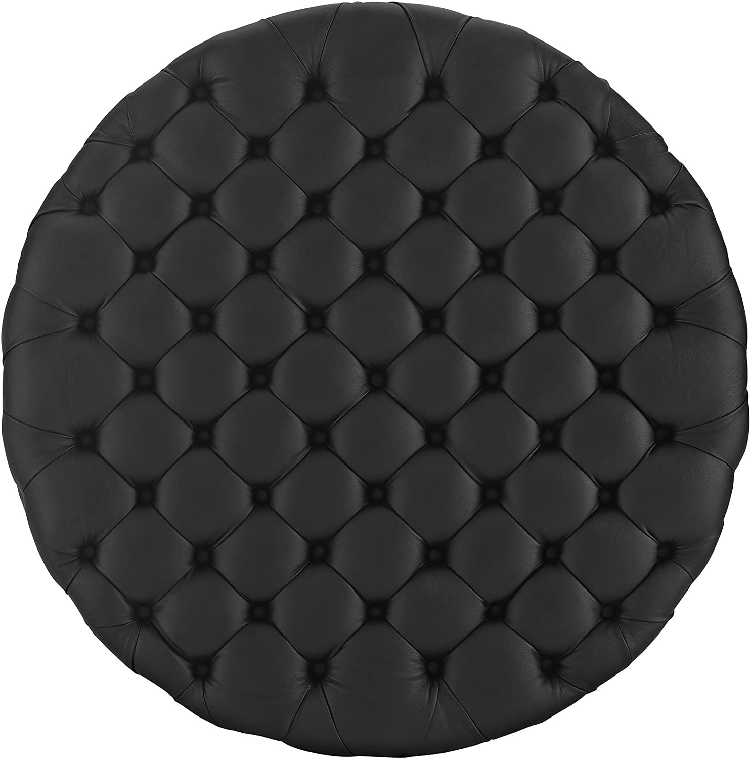 Modway Amour Faux Leather Button-Tufted Round Ottoman in Black