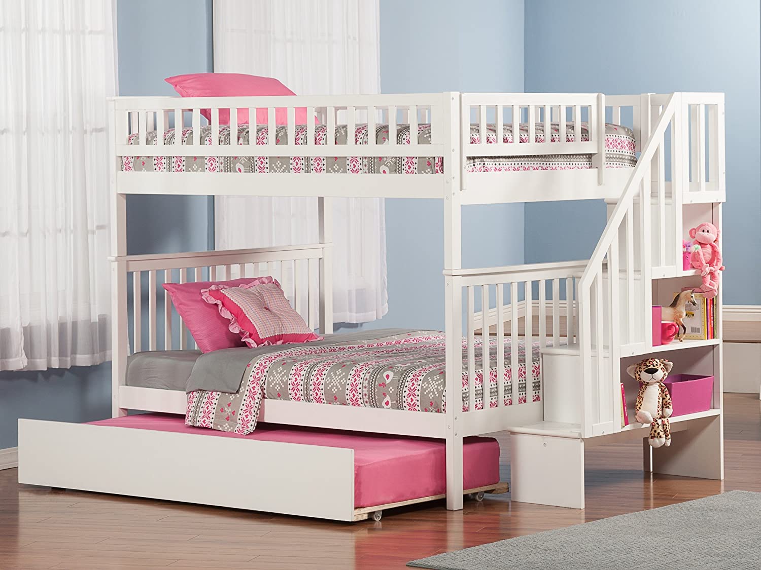 AFI Woodland Staircase Bunk Urban Trundle Bed, Full, White, Full/Full