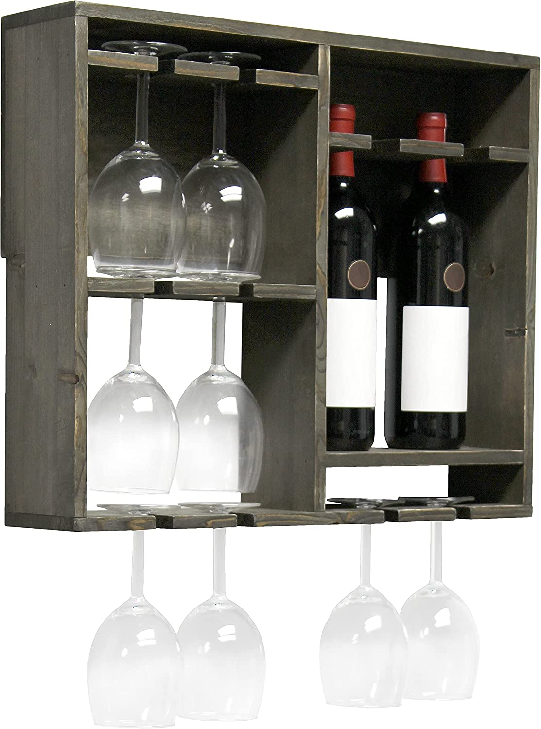 Elegant Designs HG1020-WWH Bartow Wood Shelf with Glass Holder Wall Mounted Wine Rack, White Wash