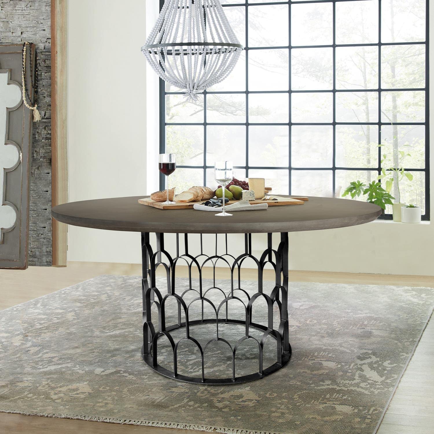Gatsby Concrete and Metal Dining Room Kitchen Table, 55" Wide