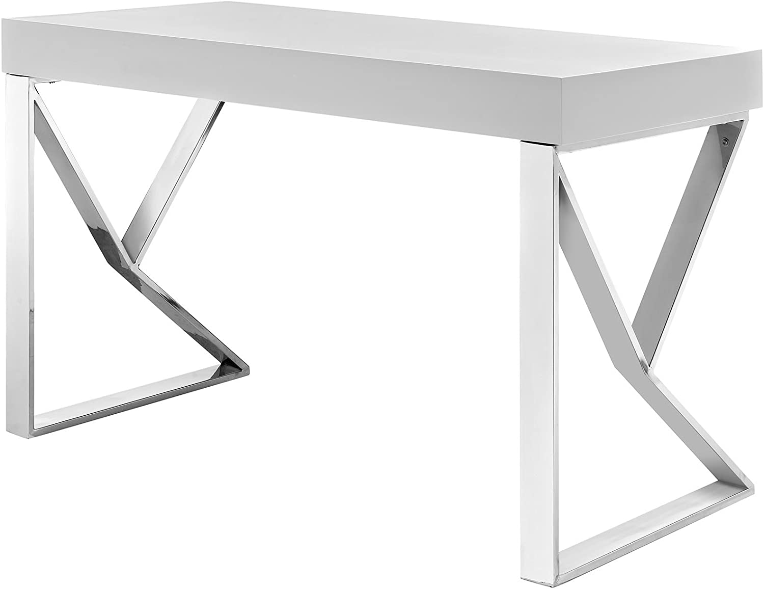 Modway Adjacent Contemporary Modern Office Desk With Metallic Legs in White
