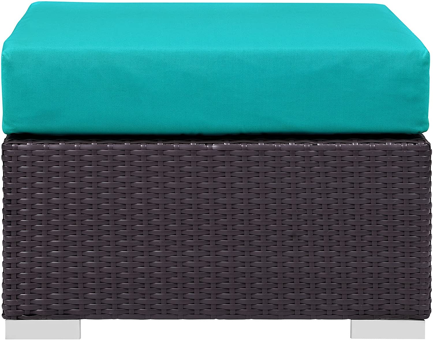 Modway Convene Wicker Rattan Outdoor Patio Square Ottoman in Espresso Turquoise