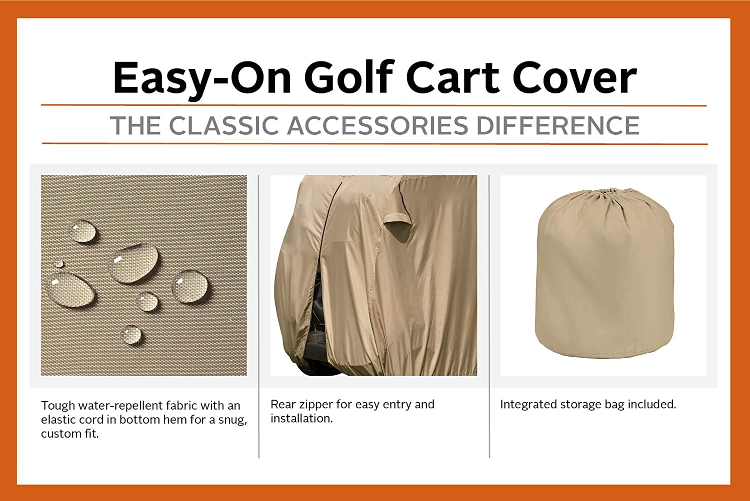 Classic Accessories Fairway Golf Cart Easy-On Cover, Tan, Fits Club Car Precedent, Yamaha Drive &amp; EZ Go