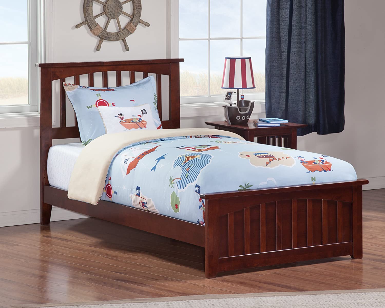 Atlantic Furniture AFI Mission Twin Spindle Bed in Walnut