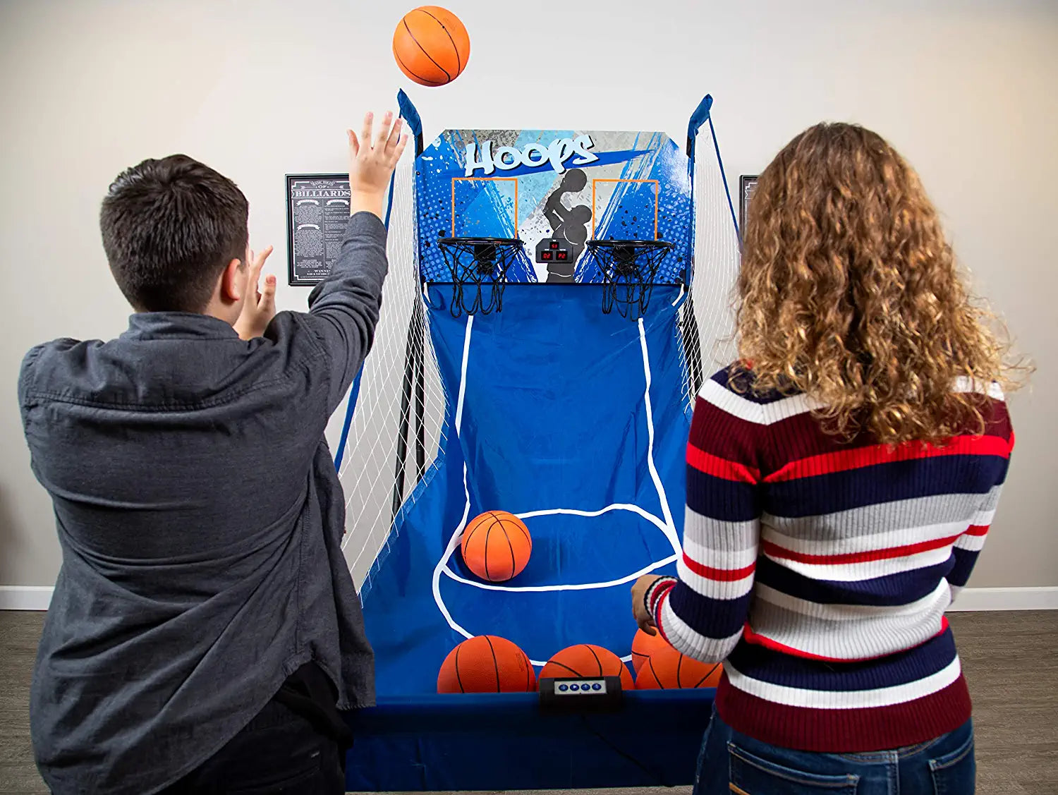 Hathaway Hoops Dual Basketball Arcade Game with Electronic Digital Scoring and Timer, Easy Folding for Storage, 7 Balls and 2 Nets