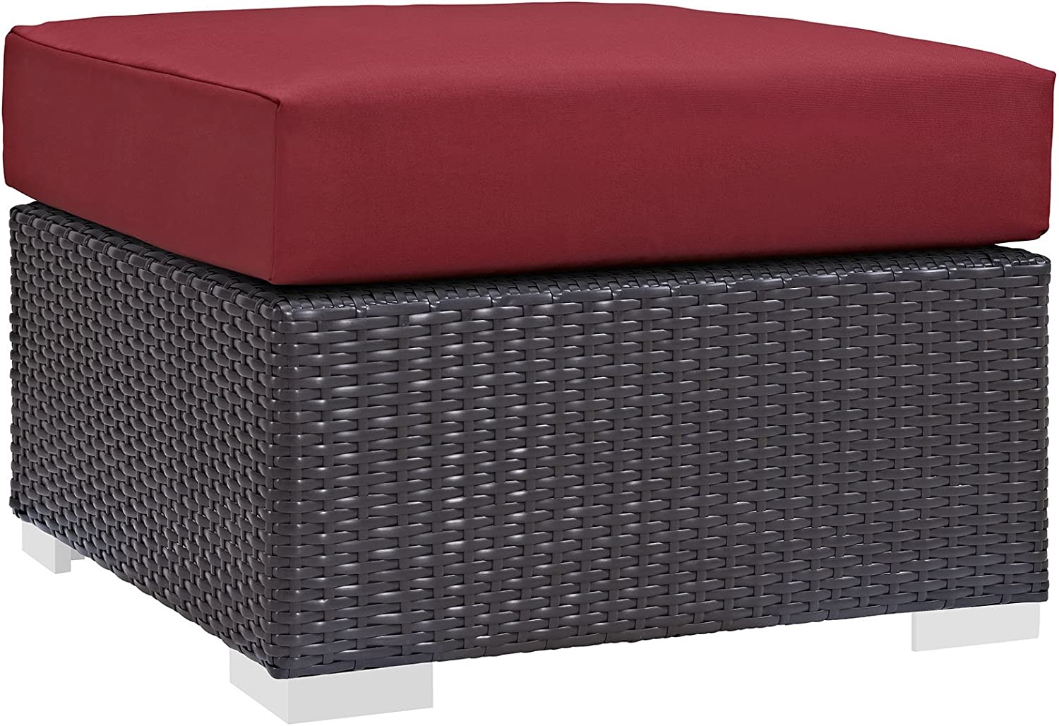 Modway EEI-1911-EXP-RED Convene Patio Fabric Square Ottoman Outdoor Furniture, Espresso Red