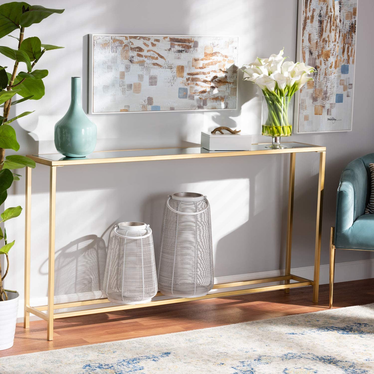 Baxton Studio Alessa Modern and Contemporary Glam Gold Finished Metal and Mirrored Glass Console Table