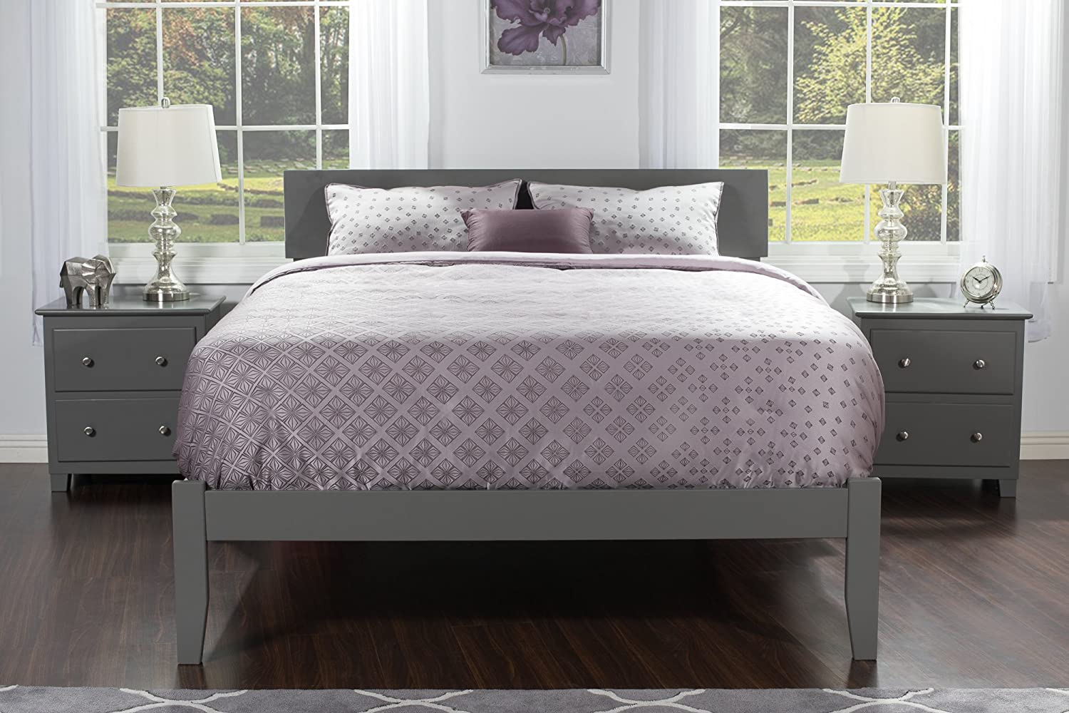 AFI Orlando Platform Bed with Open Footboard and Turbo Charger, King, Grey